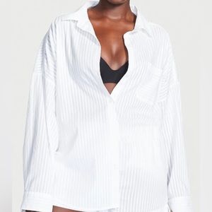 Victoria’s Secret White Stripe Button Down Longsleeve Pajama Sleep Top - XS